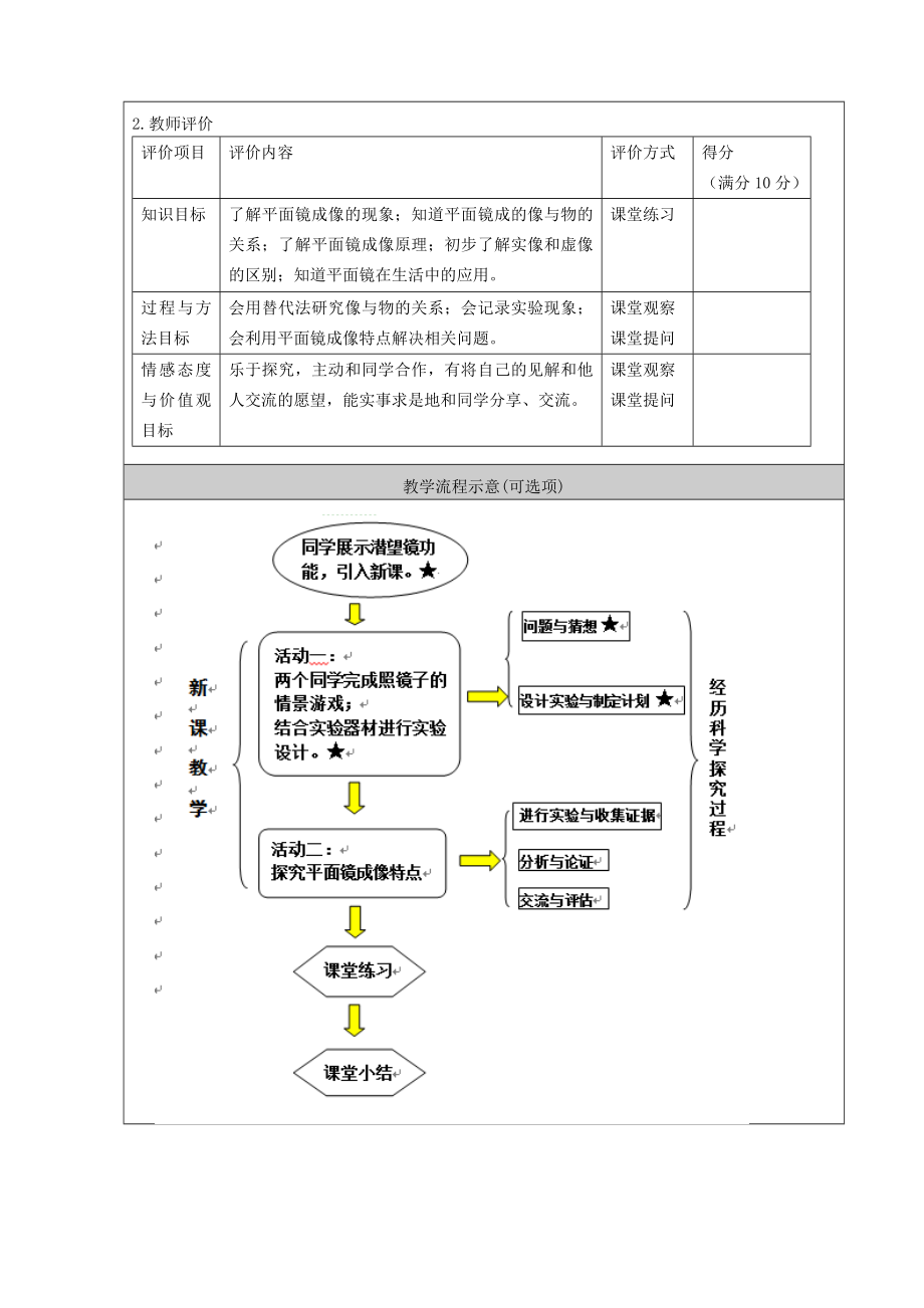 最新学生实验：探究平面镜成像教学设计汇编.doc_第3页