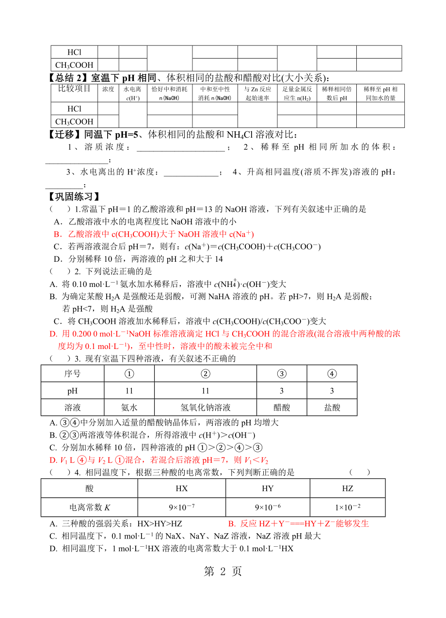 电解质溶液中粒子浓度大小及守恒关系文档资料.doc_第2页