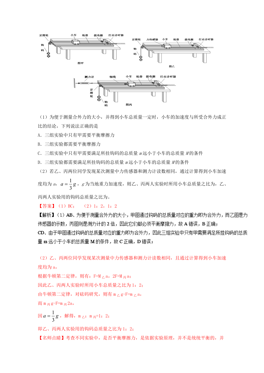 高考物理一轮复习 专题13 探究加速度与力、质量的关系练 含解析1..doc_第2页