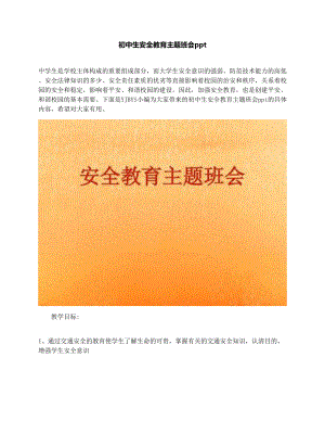 最新初中生安全教育主题班会ppt优秀名师资料.docx