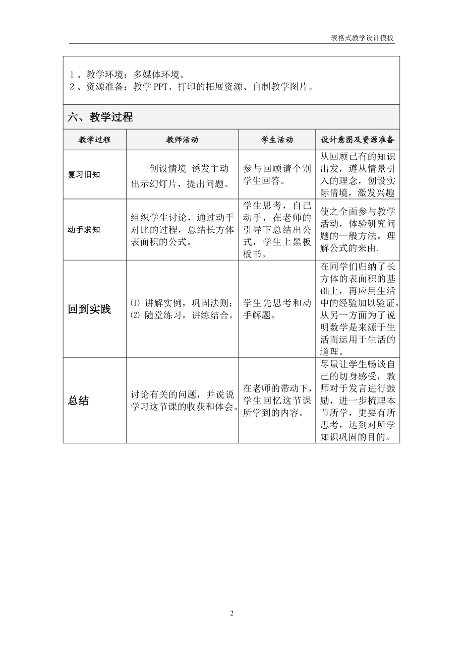 长方体的表面积表格式教学设计[精选文档].doc_第2页