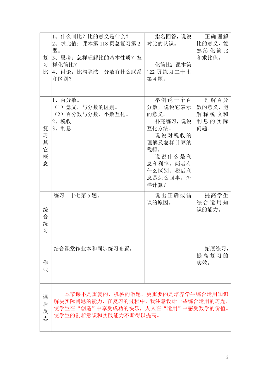 人教版小学数学六年级上册：第八单元总复习教案.doc_第2页