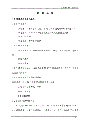 hq年产6万吨无碱池窑玻璃纤维拉丝生产线建设项目可行性研究报告.doc