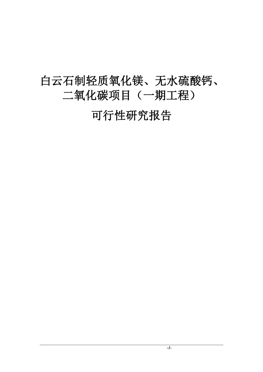 fd白云石制轻质氧化镁、无水硫酸钙、二氧化碳项目一期工程可行性研究报告62页.doc_第1页