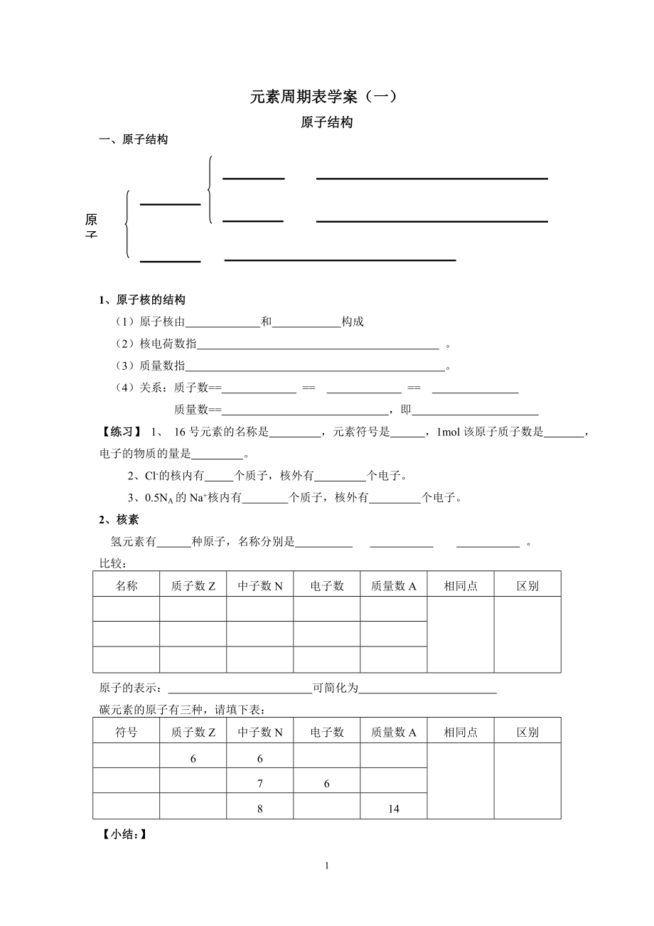 元素周期表学案原子结构.doc_第1页