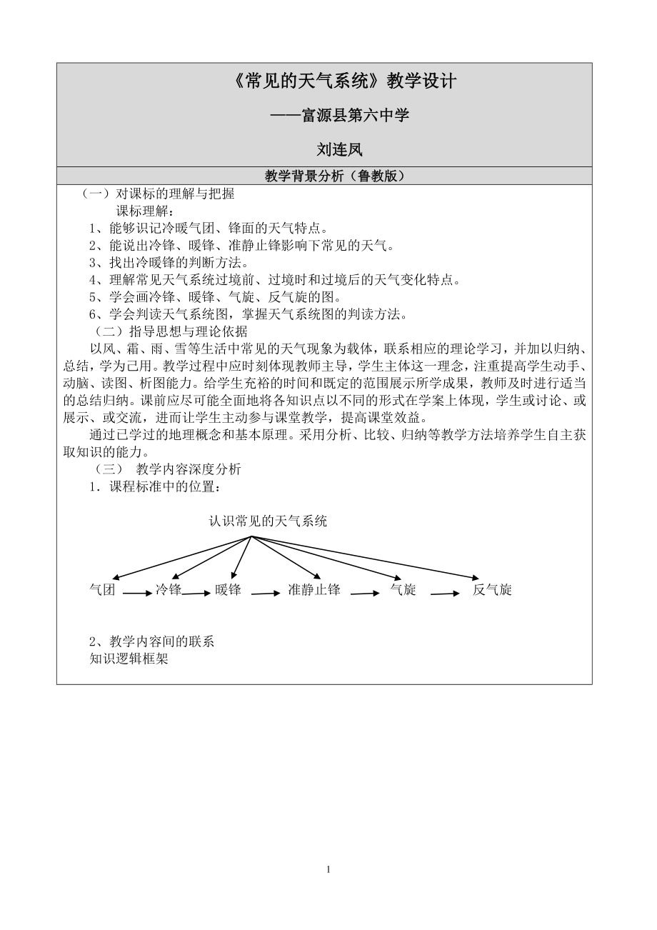 刘连凤—常见的天气系统教学设计.doc_第1页