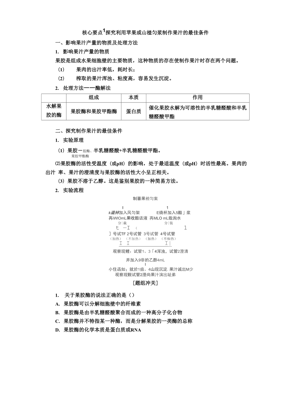 2018-2019学年浙科版选修1 第二章 果汁中的果胶和果胶酶 学案.docx_第2页