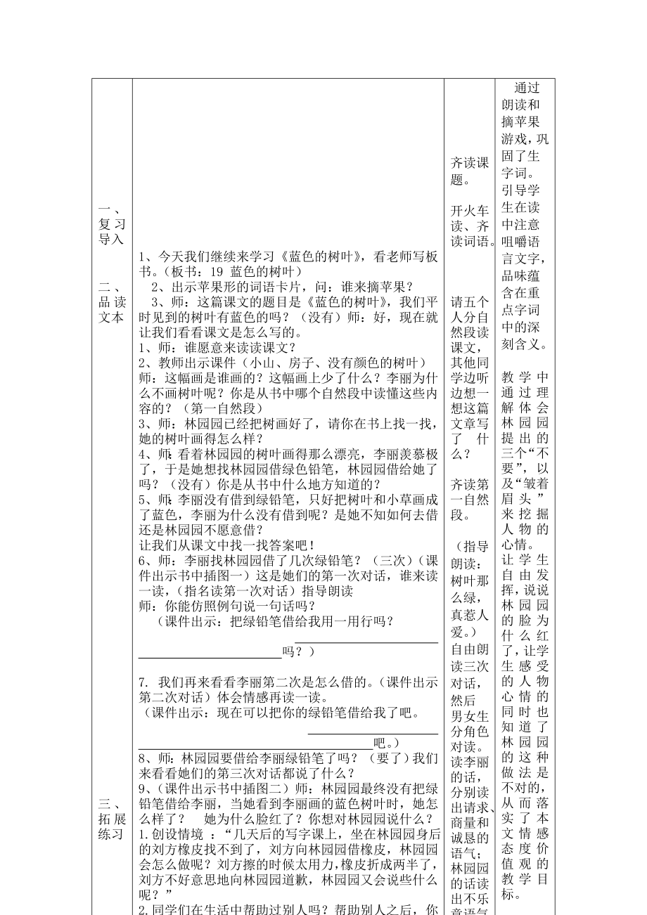 蓝色的树叶教学设计.doc_第2页