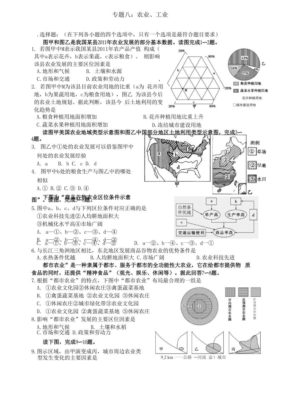 2013年江苏学业水平测试复习专题八：农业、工业.docx_第1页