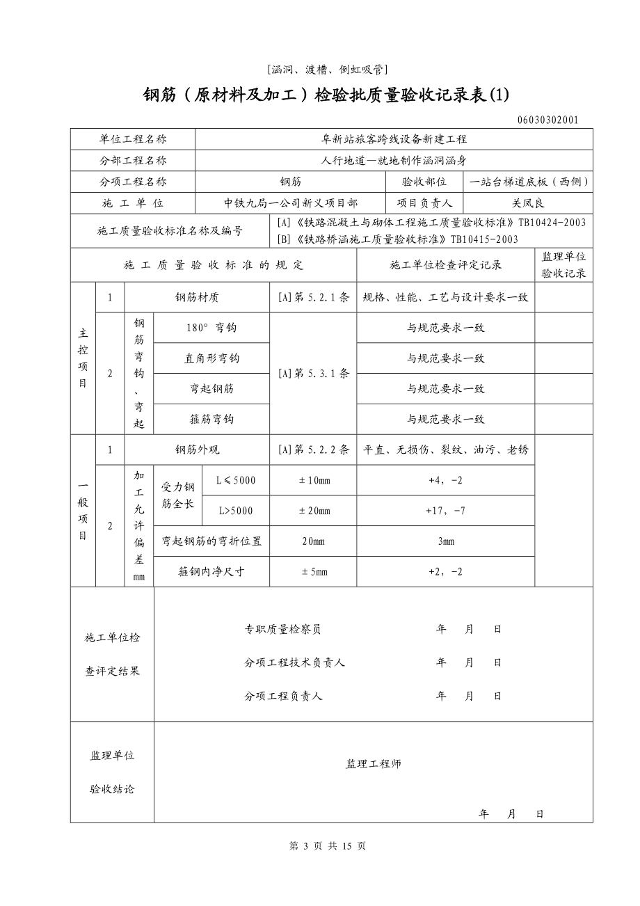 yt[涵洞、渡槽、倒虹吸管]钢筋(原材料及加工)检验批质量验收记录表.doc_第3页