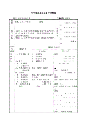 初中排球正面双手传球教案.doc