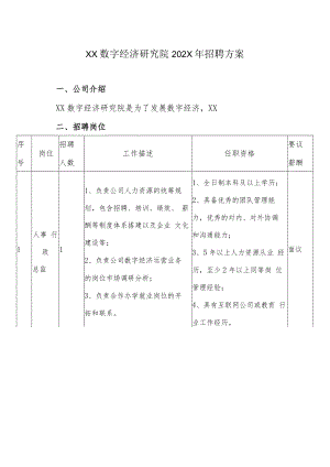 XX数字经济研究院202X年招聘方案.docx