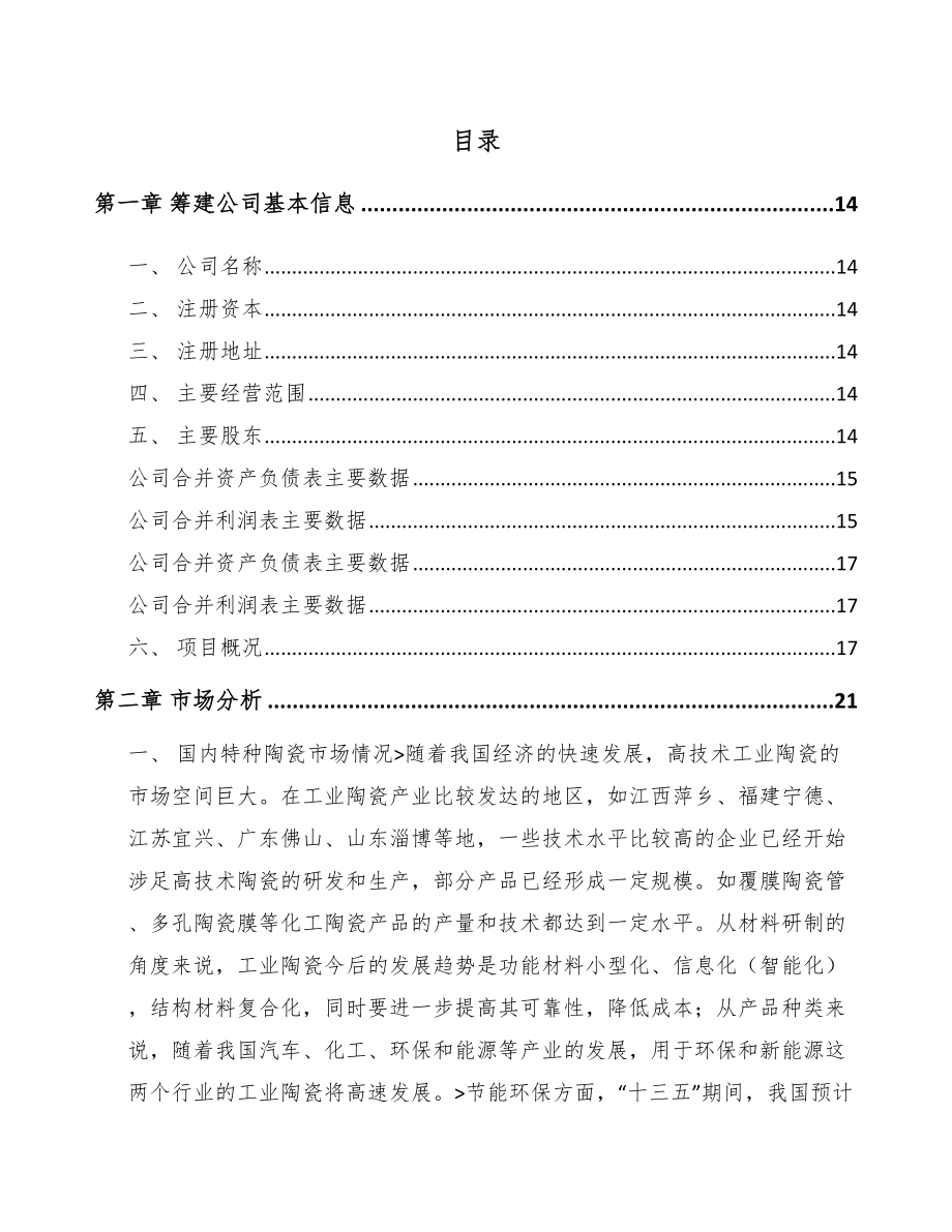 南川区关于成立特种陶瓷制品公司可行性研究报告.docx_第2页