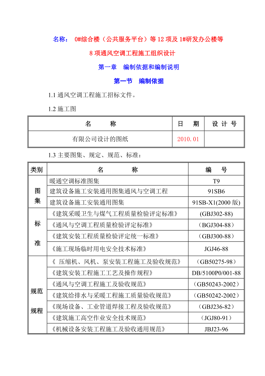 综合楼公共服务平台等12项及1研发办公楼等8项通风空调工程施工组织设计.doc_第1页