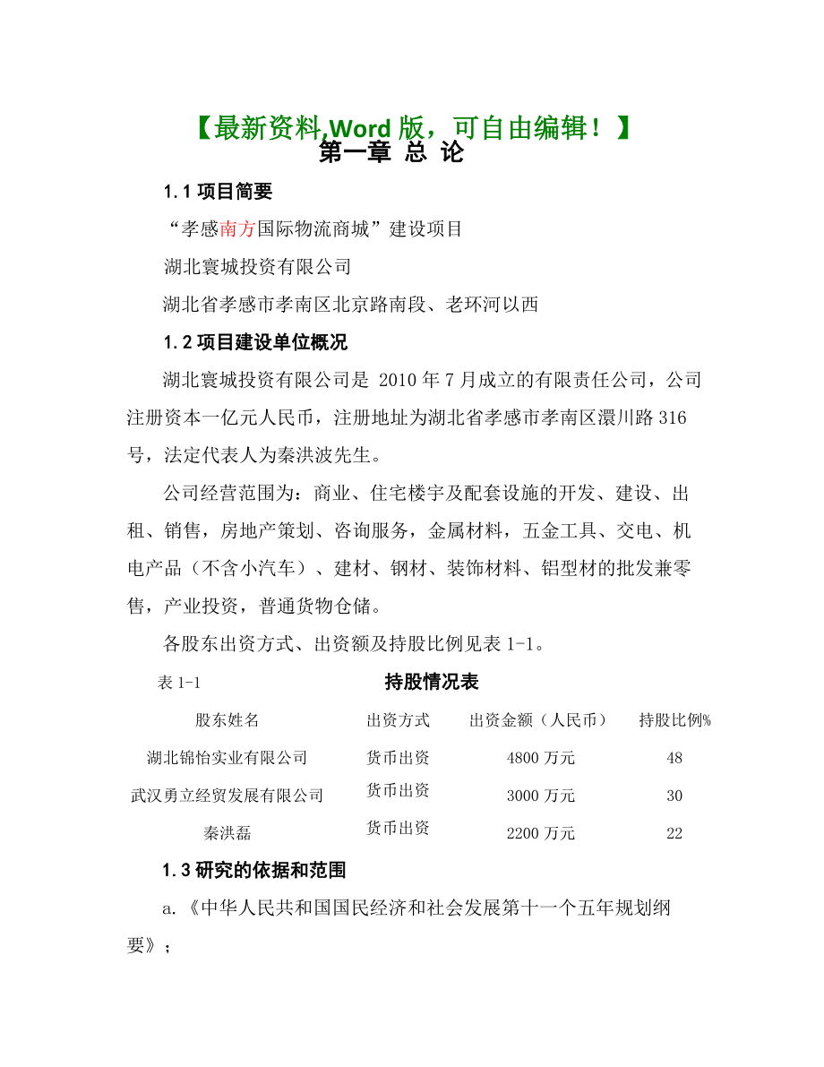 南方国际物流商城建设项目可行性研究报告.docx_第1页