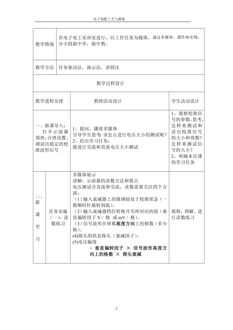 任务四模拟示波器的使用二教案与任务书正式.doc_第2页