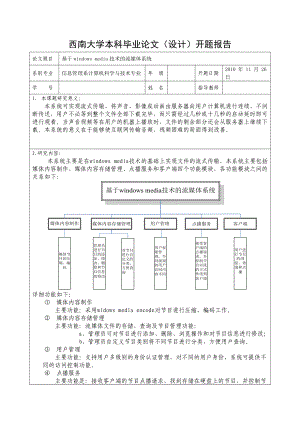 毕业设计论文开题报告基于windows media技术的流媒体系统.doc