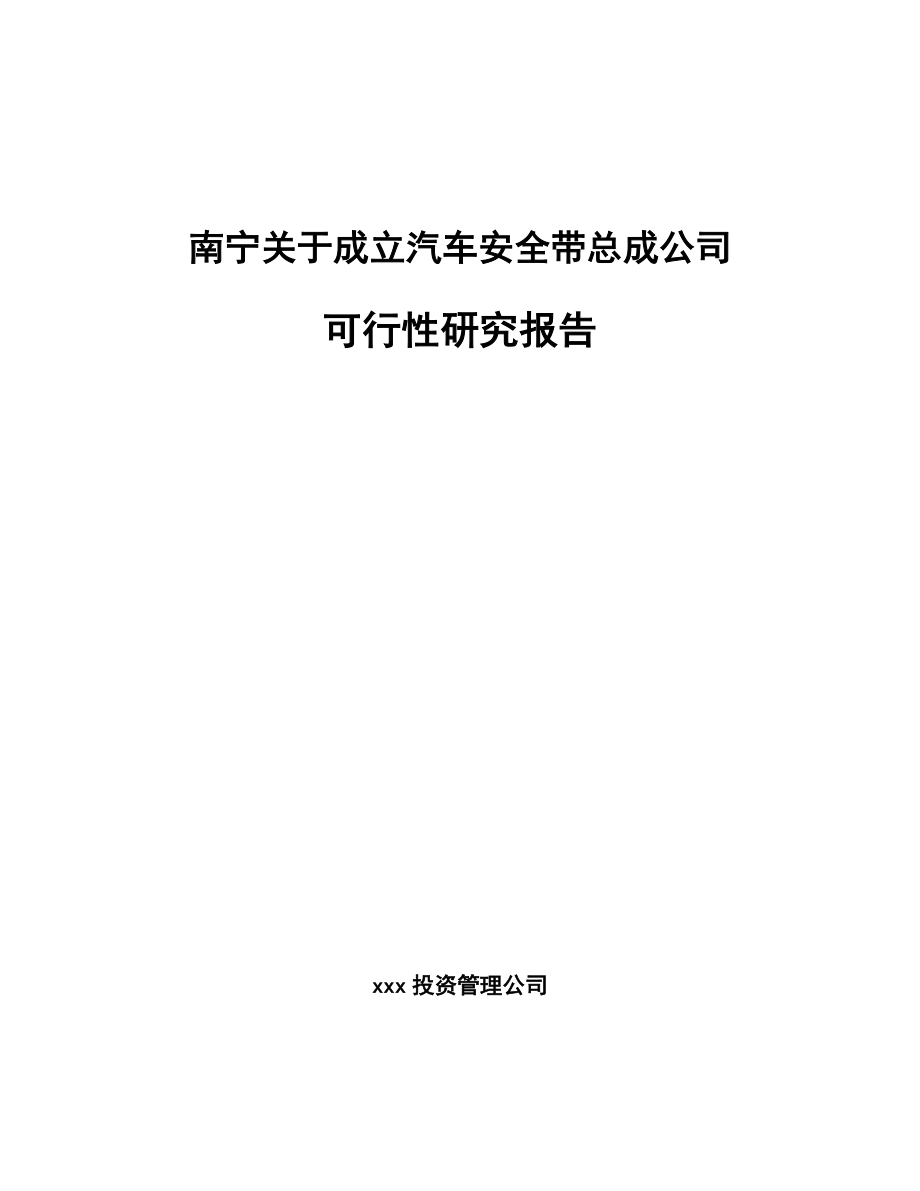 南宁关于成立汽车安全带总成公司可行性研究报告.docx_第1页