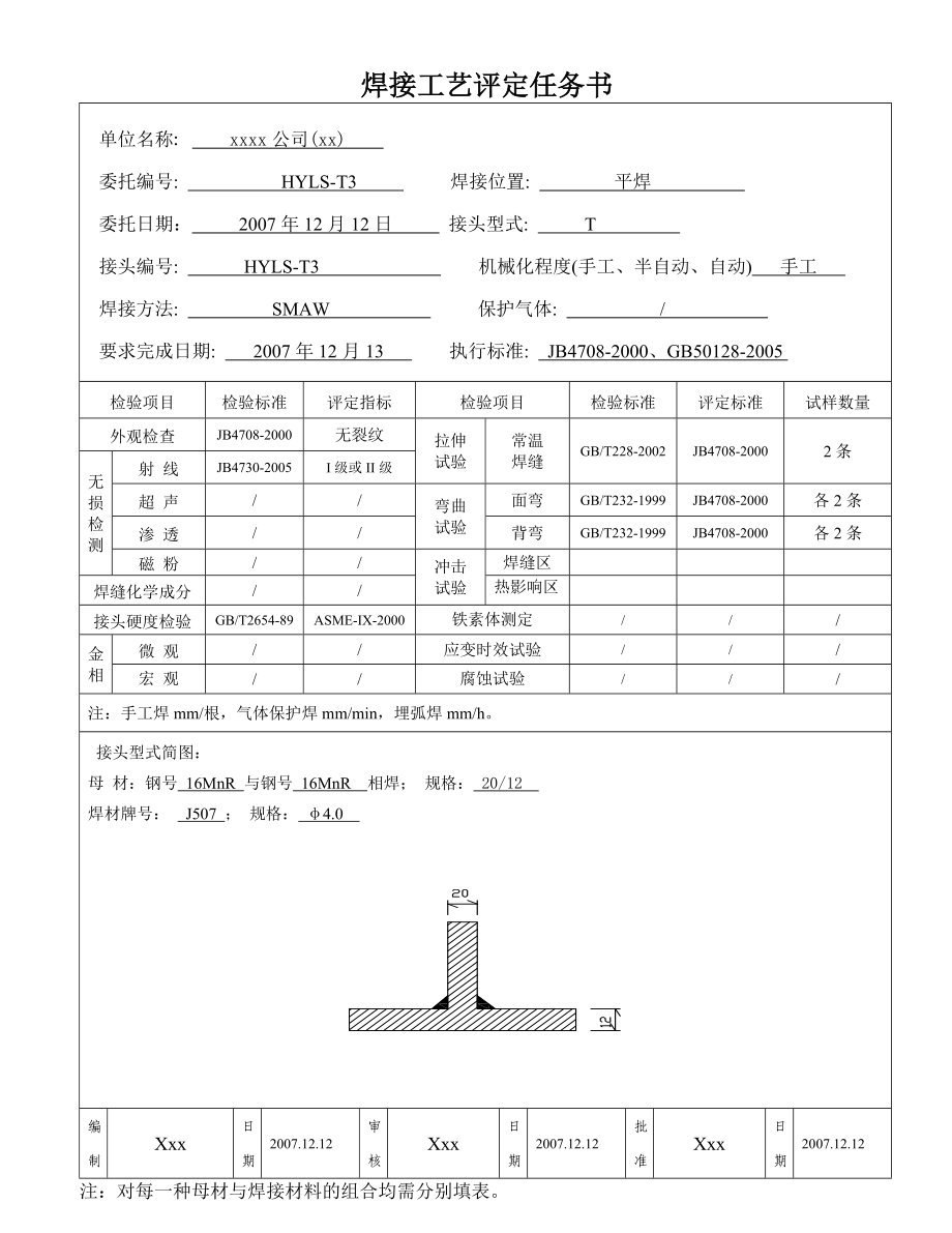 16MnR 1220mm T字角焊缝 手工焊之焊接工艺评定和焊接工艺指导书.doc_第1页