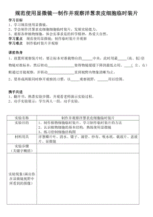 制作并观察洋葱表皮细胞临时装片学案汪美玲.doc