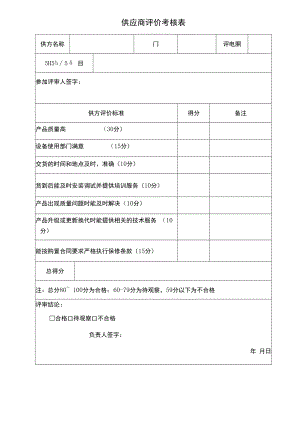 供应商评价考核表格模板.docx