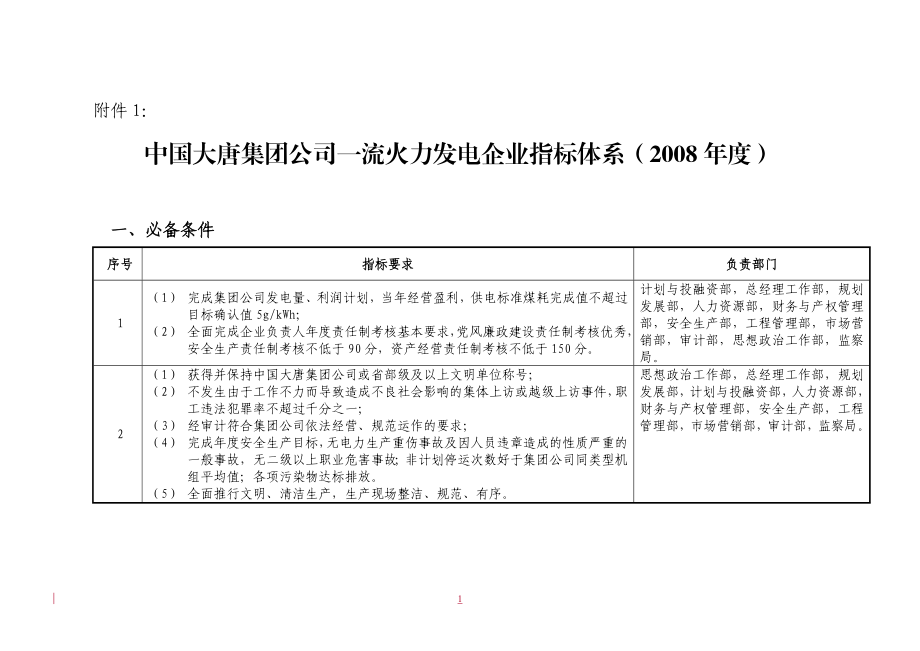 中国大唐集团公司一流火力发电企业指标体系 .doc_第1页