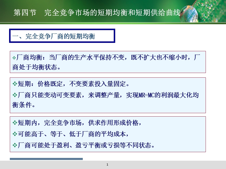 【教学课件】第四节完全竞争市场的短期均衡和短期供给曲线.ppt_第1页