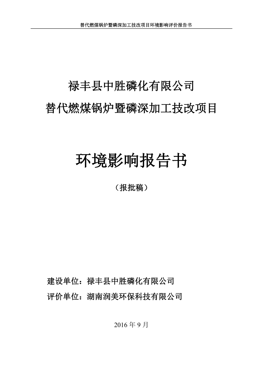 禄丰中胜磷化替代燃煤锅炉暨磷深加工技改建设地点禄丰勤丰镇环评报告.doc_第1页