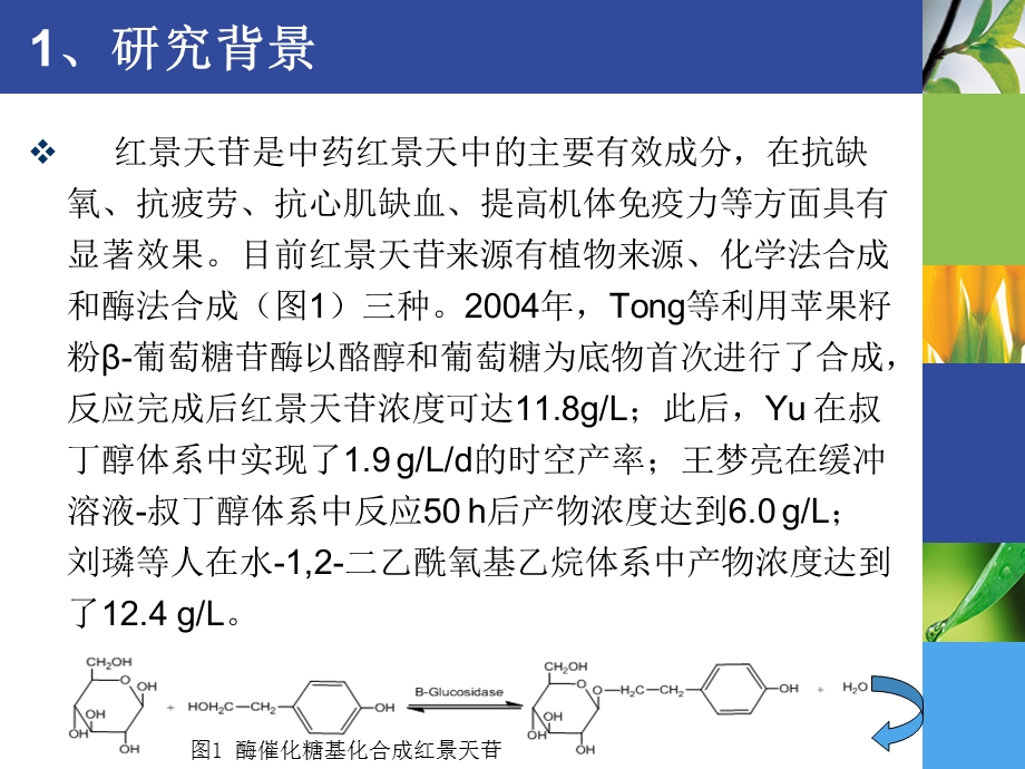 β葡萄糖苷酶催化合成红景天苷.ppt_第3页