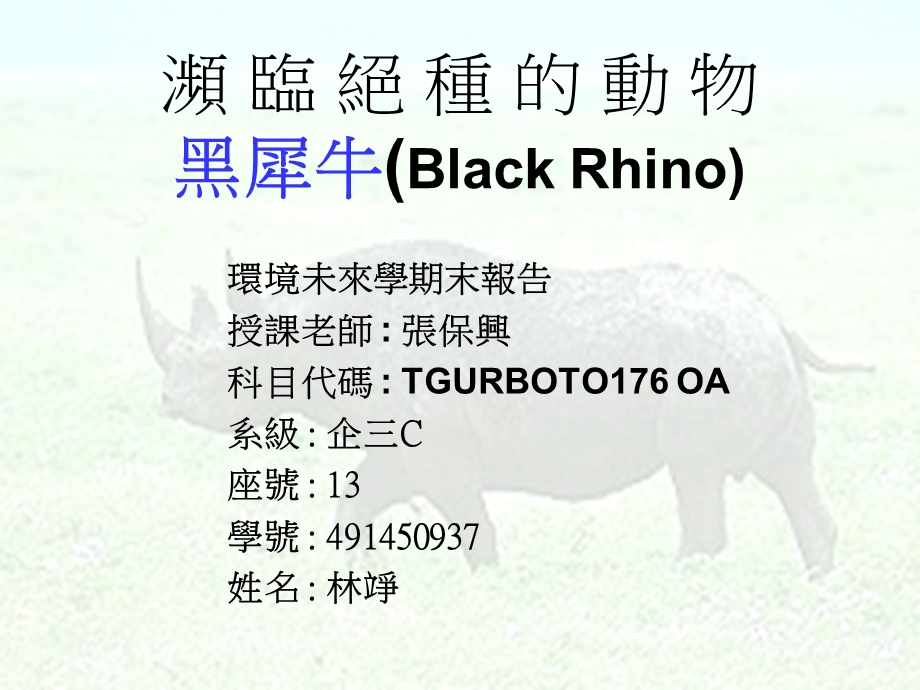 课件濒临绝种的动物黑犀牛BlackRhino.ppt_第1页