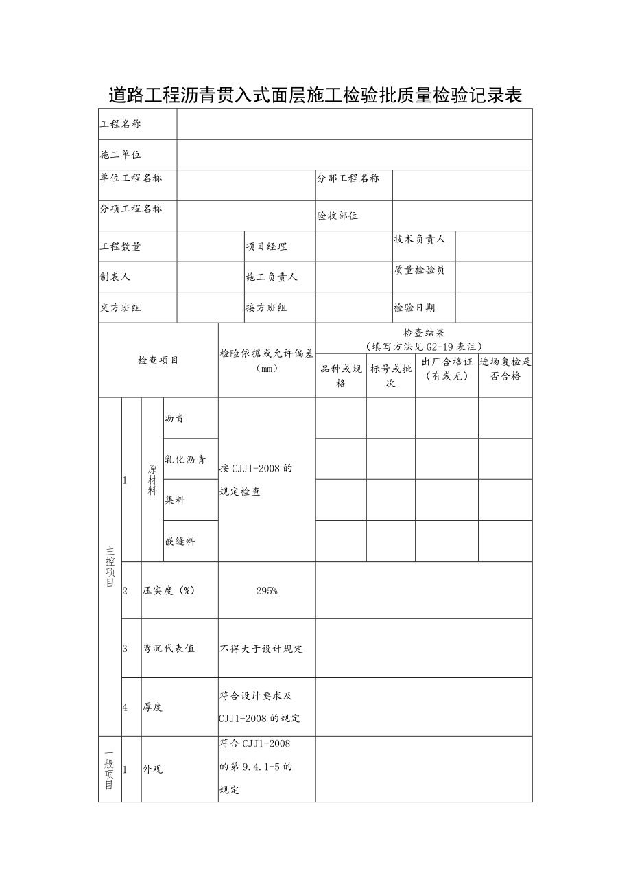 道路工程沥青贯入式面层施工检验批质量检验记录表.docx_第1页