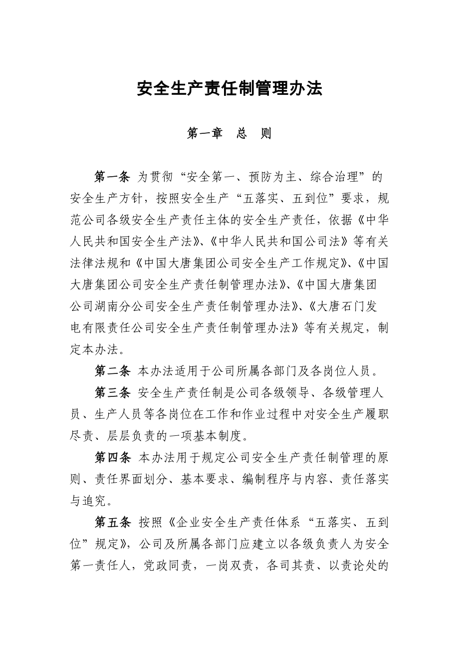 电力企业安全生产责任制管理办法.doc_第1页