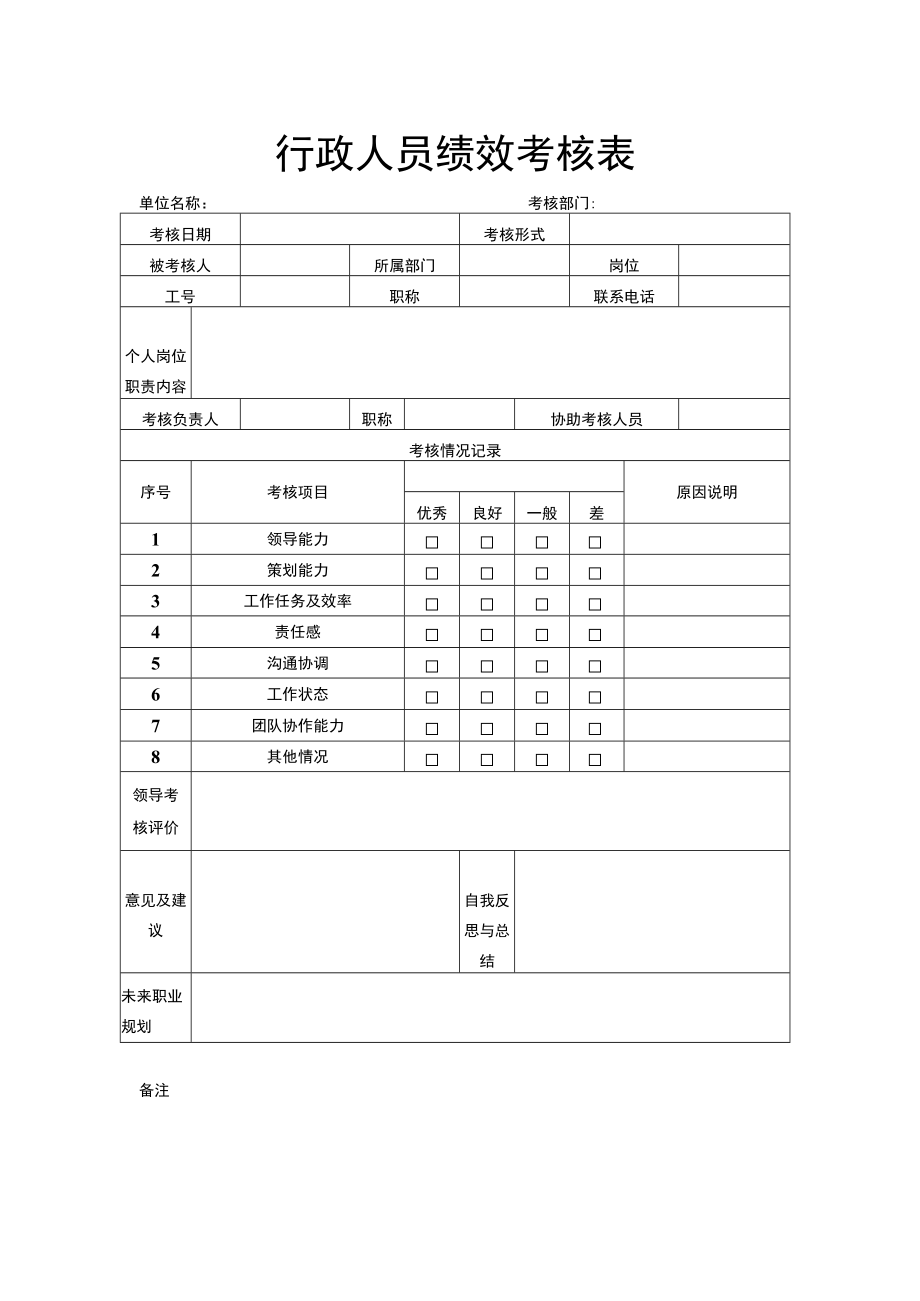 行政人员绩效考核表.docx_第1页