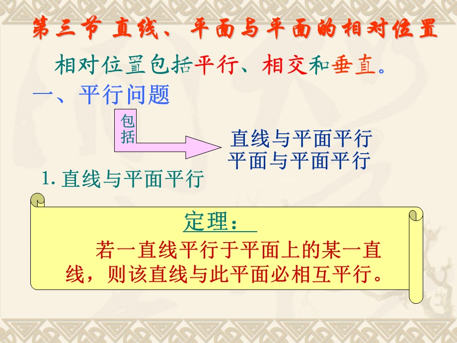 工程制图精品课件—23直线、平面与平面的相对位置：平行问题、相交问题.ppt_第1页