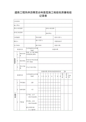 道路工程热拌沥青混合料面层施工检验批质量检验记录表.docx