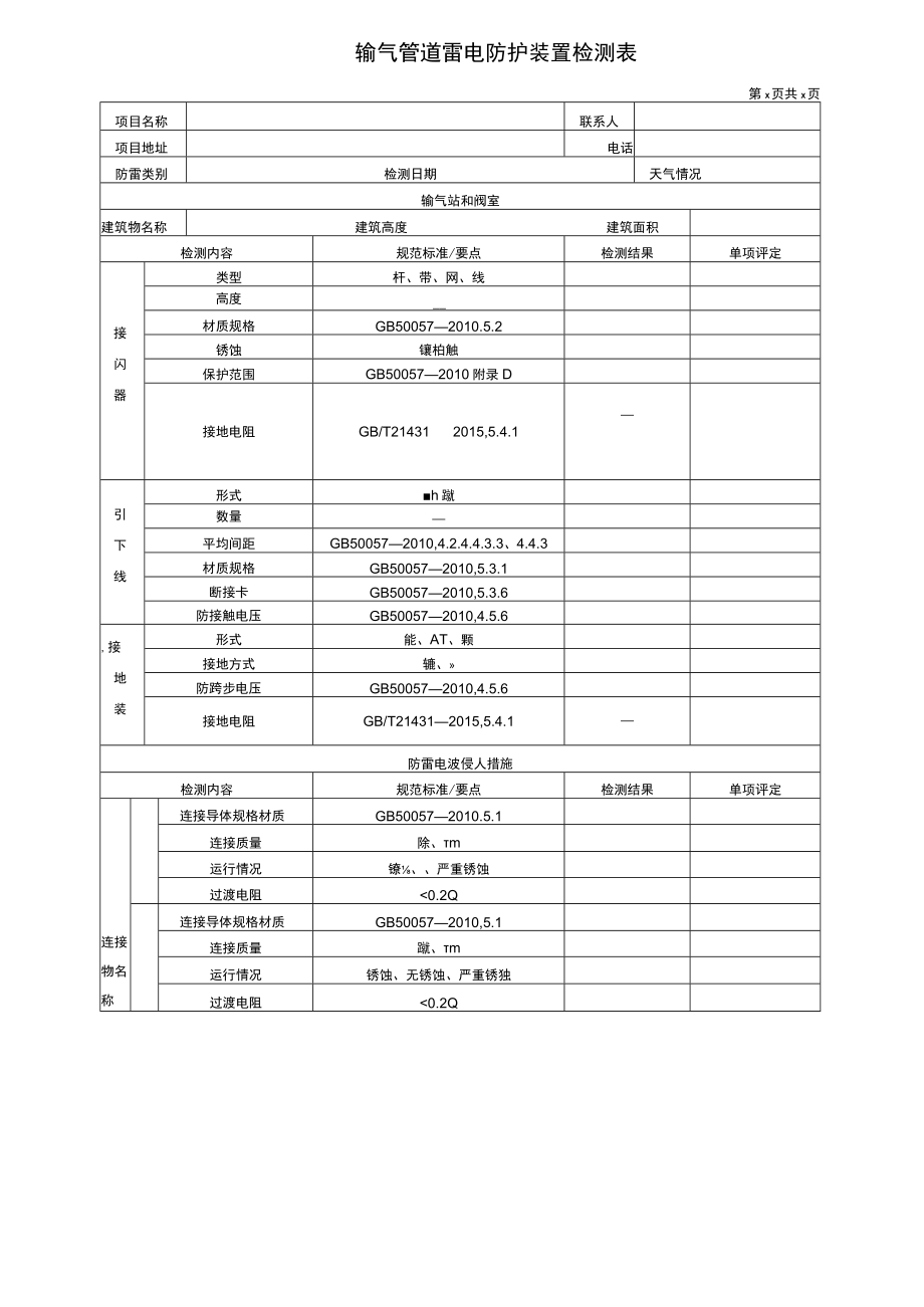 输气管道雷电防护装置检测表.docx_第1页