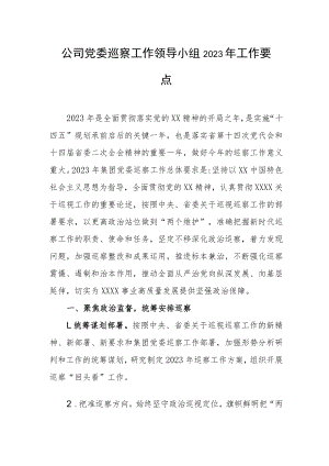 公司党委巡察工作领导小组2023年工作要点.docx