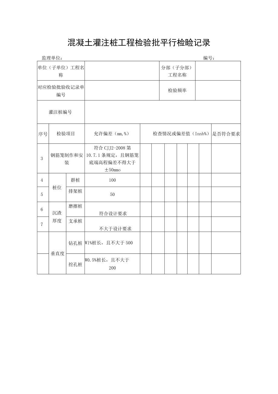 混凝土灌注桩工程检验批平行检验记录.docx_第1页