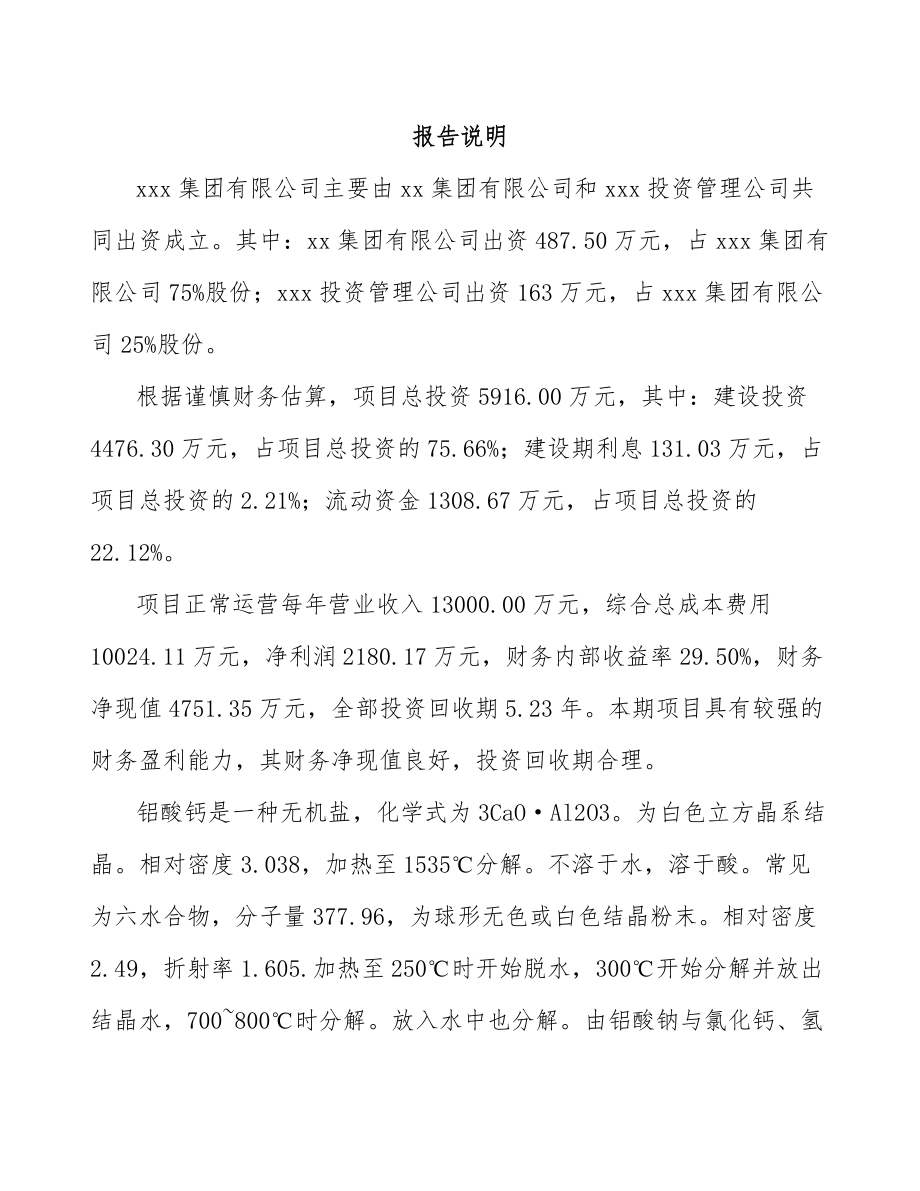 吉林省关于成立铝酸钙公司可行性研究报告模板参考.docx_第2页