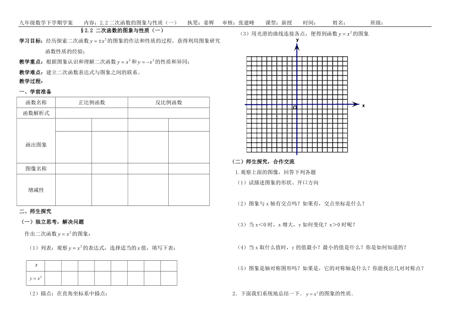 2.2二次函数的图象与性质第1课时学案.doc_第1页