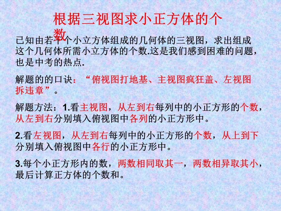 根据三视图求小正方体的个数(期中复习用).ppt_第1页