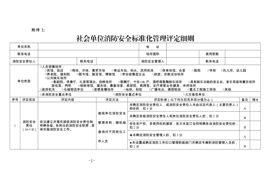 社会单位消防安全标准化管理评定细则 .doc_第1页