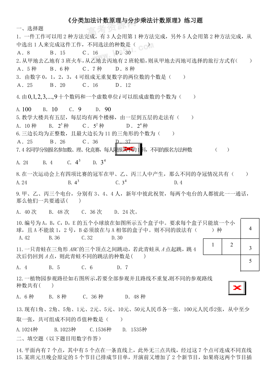 分类加法计数原理与分步乘法计数原理练习题.doc_第1页