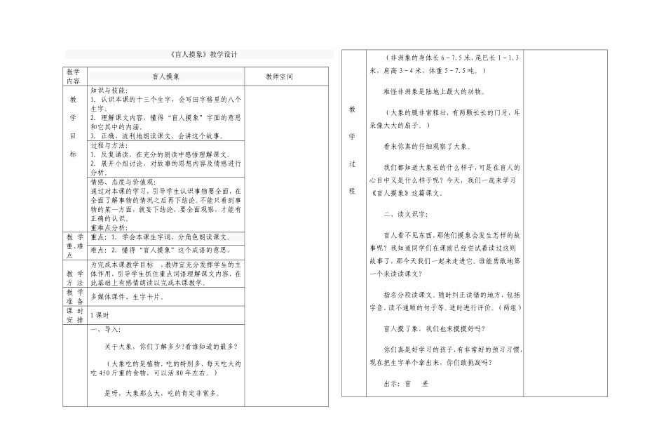 盲人摸象教学设计.doc_第1页