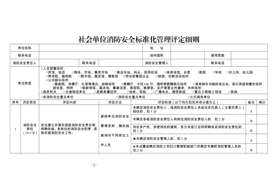 社会单位消防安全标准化管理评定细则.doc_第1页