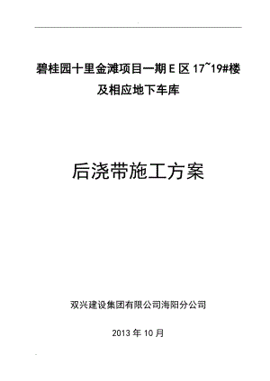 后浇带止水钢板安装节点施工方案(同名130511).doc