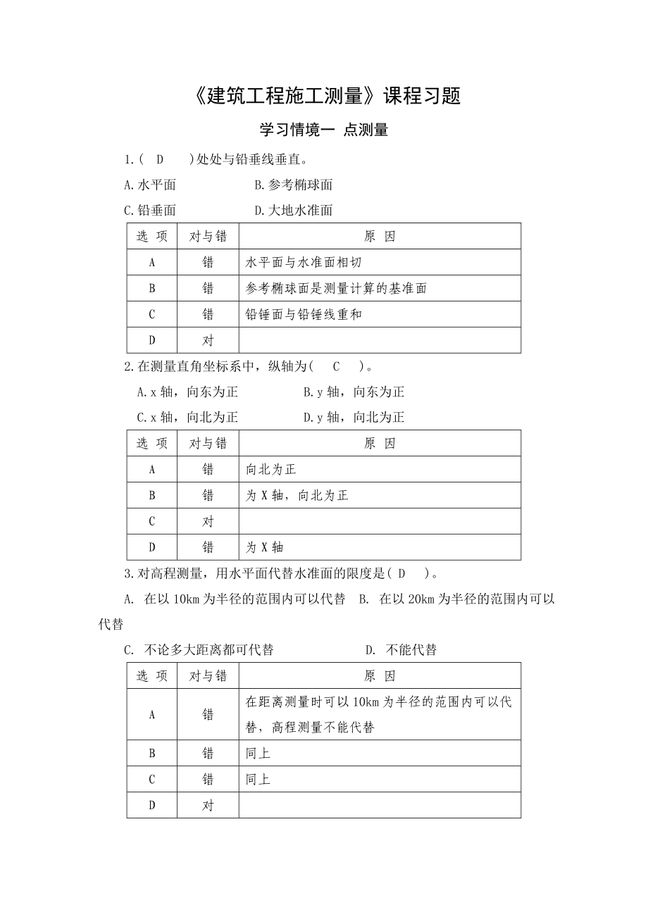 建筑工程施工测量学习情景一题库.doc_第1页