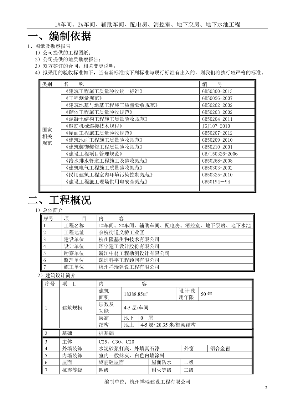 1车间、2车间、辅助车间、配电房、消控室、地下泵房、地下水池工程施工组织设计方案.doc_第2页