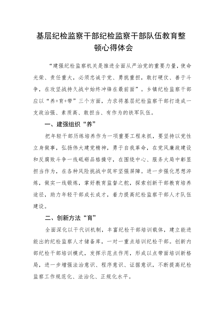 基层纪检监察干部纪检监察干部队伍教育整顿心得体会.docx_第1页