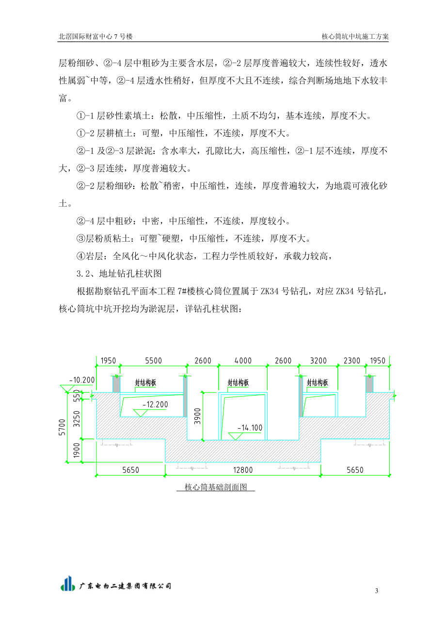 7 楼核心筒坑中坑施工方案建筑土木工程科技专业资料.doc_第3页